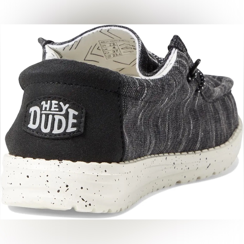 HEY DUDE WALLY KIDS STRETCH SLIP ON SHOES IN BLACK 4 Y 5 W - Picture 3 of 9